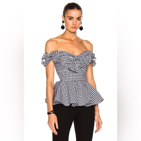 Caroline Constas Tops - Caroline Constas Artemis Bustier Multi Colored Gingham 100% Cotton Boning Medium